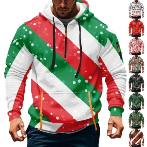 Men's Printed Sweatshirt Hoodie Zipper Arm Pocket Cardigan Men's Sports Large