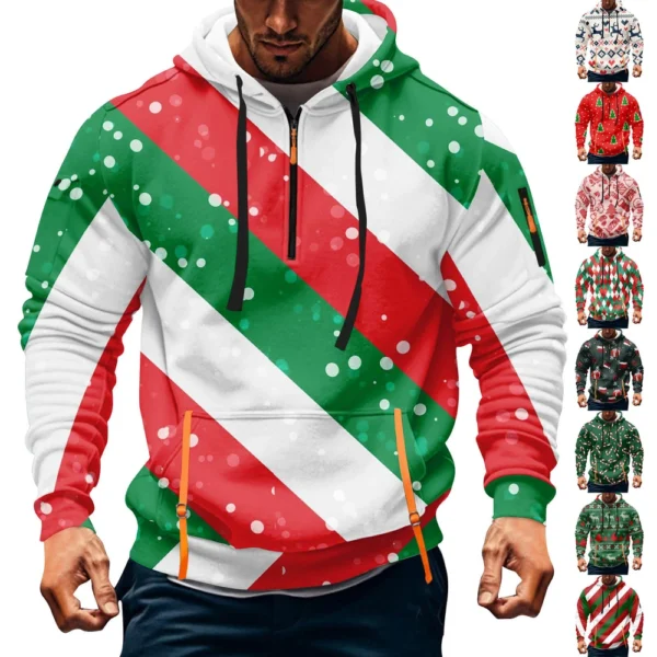 Men's Printed Sweatshirt Hoodie Zipper Arm Pocket Cardigan Men's Sports Large