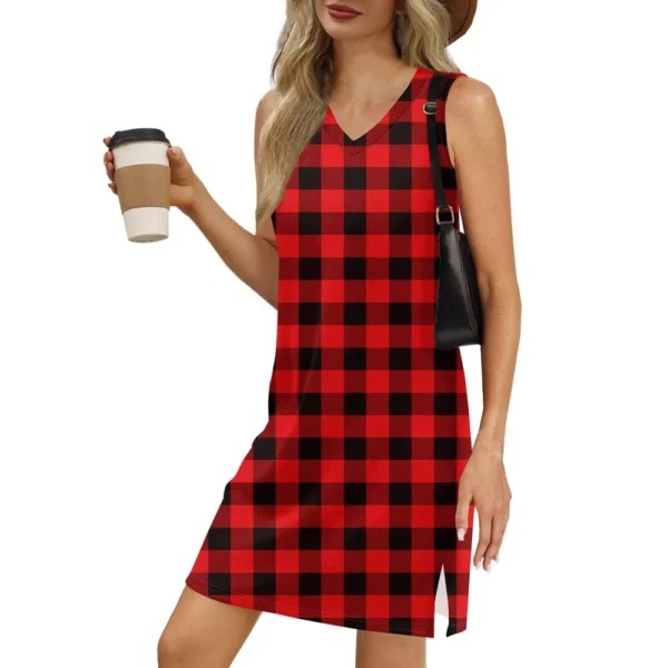 Women's V-neck Summer Casual Beach Vacation Women's Sleeveless Plaid Print - Image 2