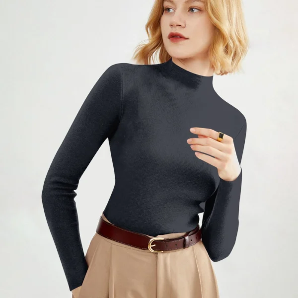 2024 Women's Sweaters Half Turtleneck Thin Long Sleeve Causal Pullover Sweater - Image 15