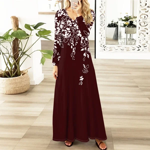 Women's Casual Fashion Long Sleeve Graphic Printed Vintage Long Dresses Fall - Image 31