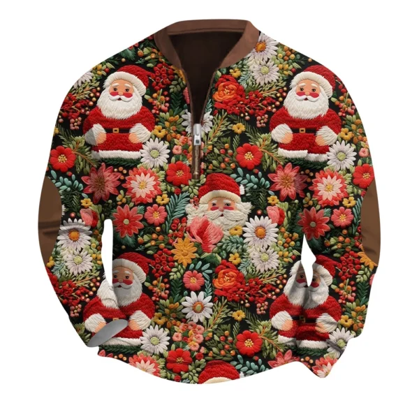 Men's Fashion Casual Half Zip Neck Loose Long Sleeve Camouflage Sweatshirt - Image 41