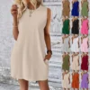 Women's Casual And Fashionable Round-neck Sleeveless Printing Mid Length Dress.