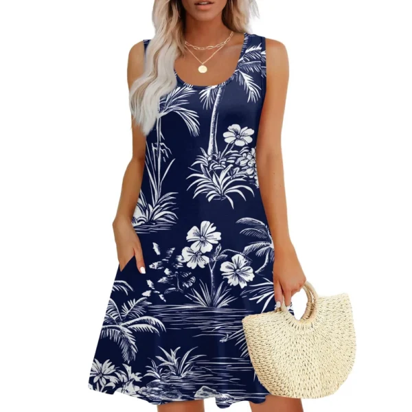 Women's Casual Fashion U-neck Sleeveless Print Dress - Image 28