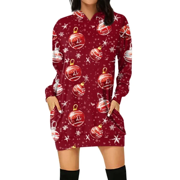 Ladies' Loose Casual Pocket Long Sleeved Hoodie Christmas Printed Sweatshirt - Image 35