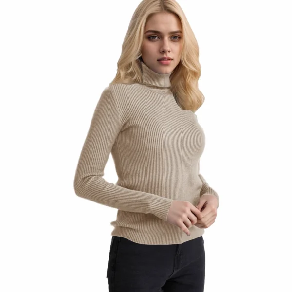 Women's Fashion Casual Solid Color Versatile Knitted High Neck Pullover Sweater - Image 41