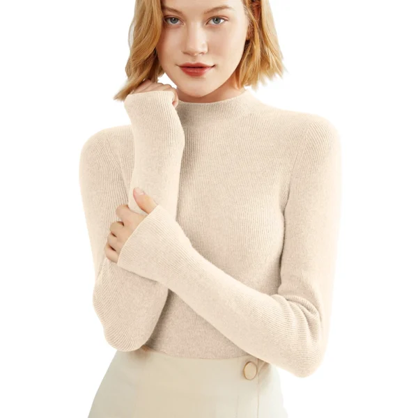 2024 Women's Sweaters Half Turtleneck Thin Long Sleeve Causal Pullover Sweater - Image 6