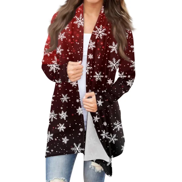 Women's Fashion Casual Christmas Print Mid-Length Cardigan Jacket - Image 19