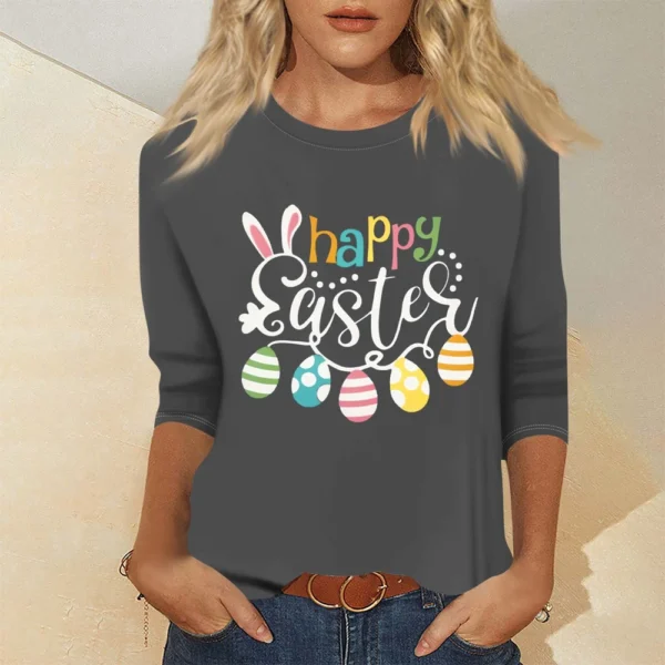 Women's Basic Printed Tops Plus Size 3/4 Sleeve Fashion Easter Casual Pullover - Image 16
