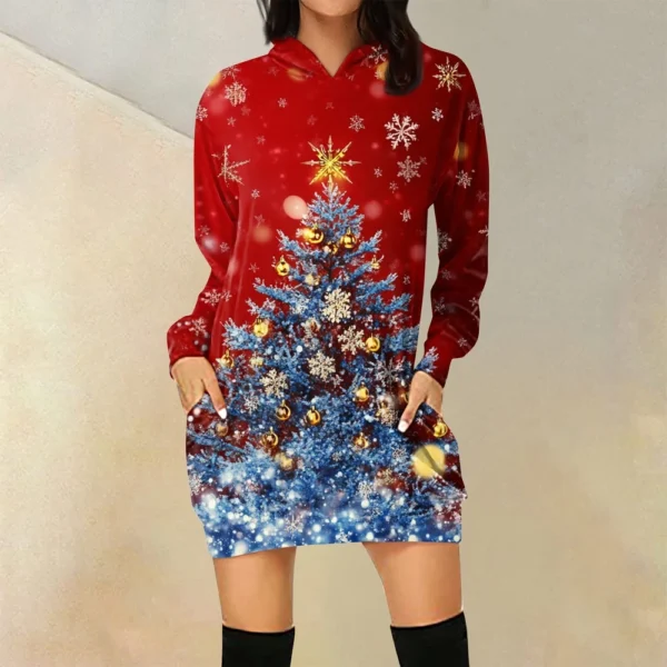 Ladies' Loose Casual Pocket Long Sleeved Hoodie Christmas Printed Sweatshirt - Image 40