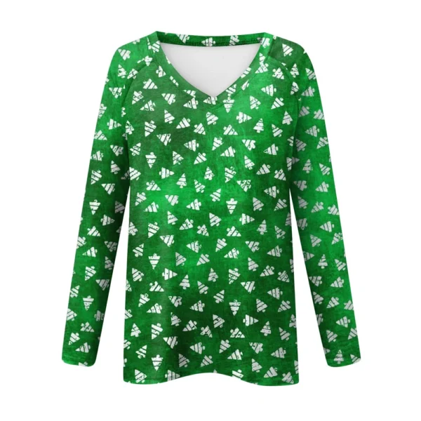 Women's Casual V-Neck Printed Long Sleeved Top Comfortable Christmas T-Shirt - Image 12