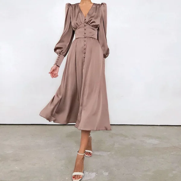 Women's long skirt V-neck buttons - Image 24