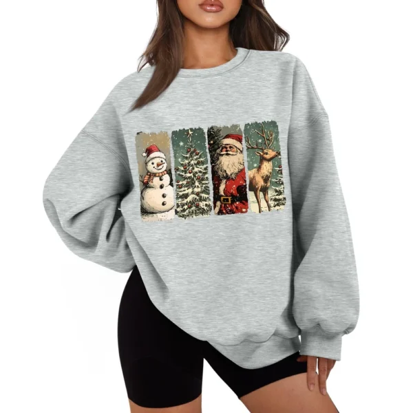Women's Casual Fashion Long Sleeve Christmas Print Round Neck Sweatshirt Top - Image 10