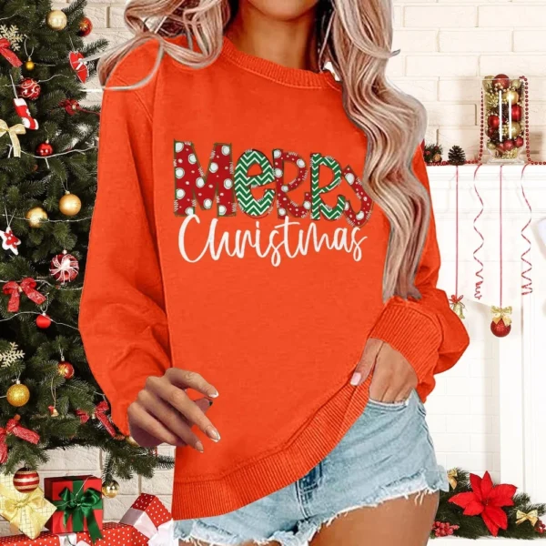 Women's Casual Loose Solid Color Easter Print Round Neck Long Sleeve Hoodie - Image 28