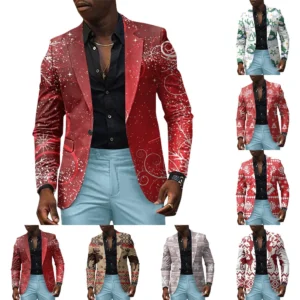 Unisex Winter Christmas Prints Suit Jackets Unisex Casual Fashion Button Jackets