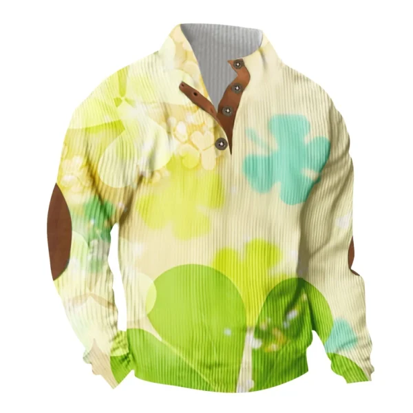 Knit Printed 3 Button - Corduroy Men's Standing Collar Pocket Sweatshirt - Image 26