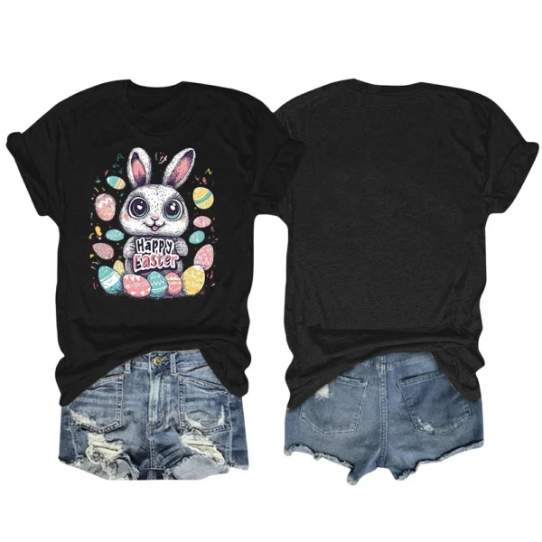 Happy Easter Women's Fashion Printed Round Neck Short Sleeve T-Shirt Pullover - Image 11