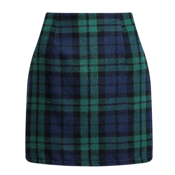2024 Women's high-waisted plaid skirt tight pencil wool mini skirt - Image 17