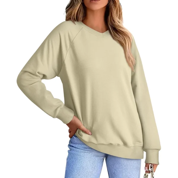 Women's Fashion Sweatshirt V-neck Long Sleeve Solid Color Casual Loose Pullover - Image 17