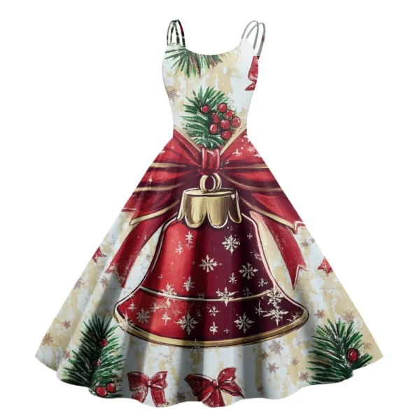 Women's Casual Fashion Christmas Print Sexy Off Shoulder Punk Retro Dress Retro - Image 10