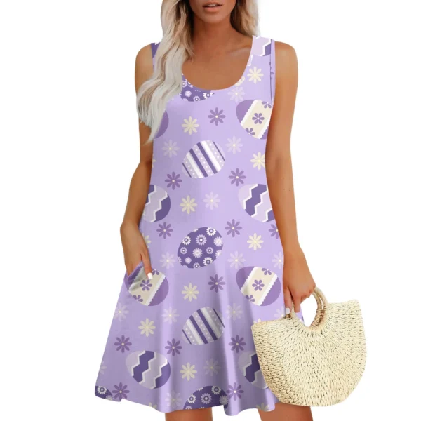 Womens Summer Dresses Easter Print  Loose U Neck Sleeveless Sundresses Dress - Image 22