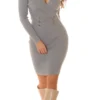V-neck knitted dress tight for women - Image 24