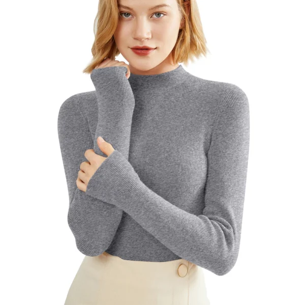2024 Women's Sweaters Half Turtleneck Thin Long Sleeve Causal Pullover Sweater - Image 16