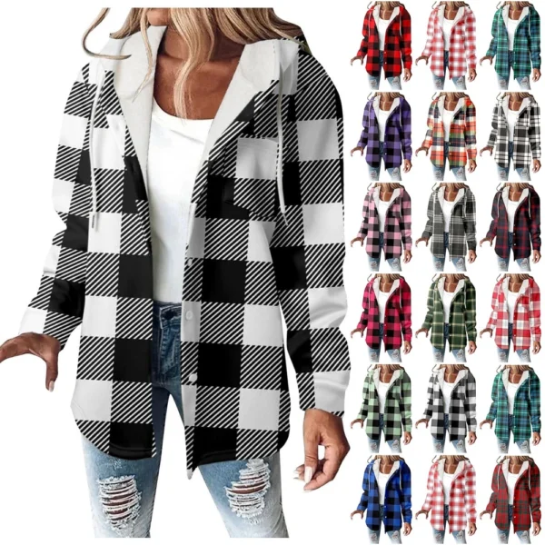Fleece Hoodies For Women Warm Print Sweatshirt Button Lined Drawstring Hooded