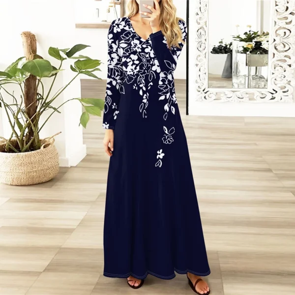 Women's Casual Fashion Long Sleeve Graphic Printed Vintage Long Dresses Fall - Image 25
