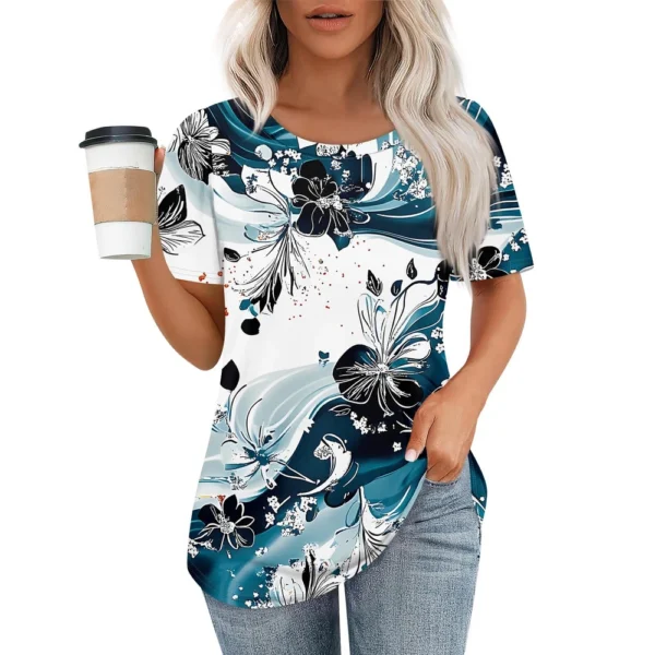 Women's Casual Fashion Printed Loose Daily Round Neck Short Sleeved T-Shirt - Image 25