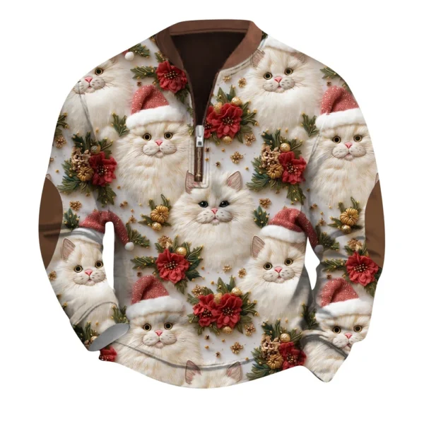 Men's Fashion Casual Half Zip Neck Loose Long Sleeve Camouflage Sweatshirt - Image 14