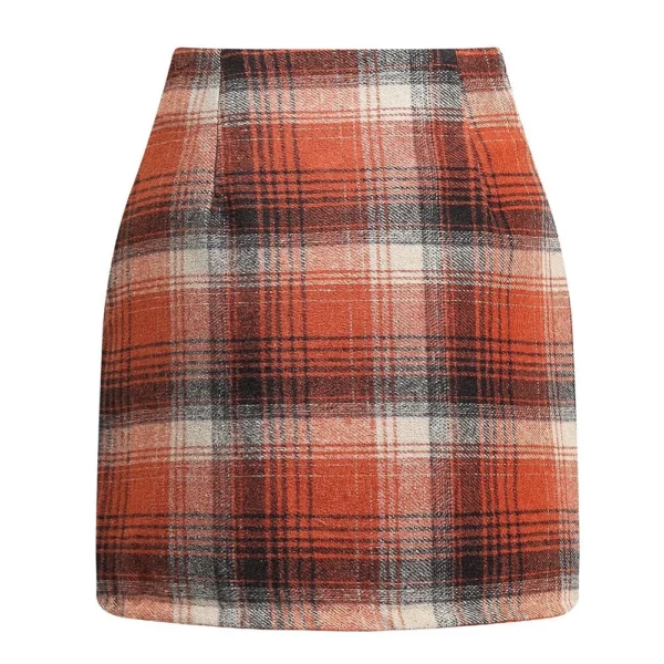 2024 Women's high-waisted plaid skirt tight pencil wool mini skirt - Image 24