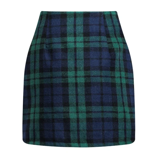 2024 Women's high-waisted plaid skirt tight pencil wool mini skirt - Image 2