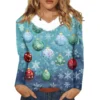 Women's Loose Casual Long Sleeved Christmas Printed Plush Collar V Neck Top, - Image 6