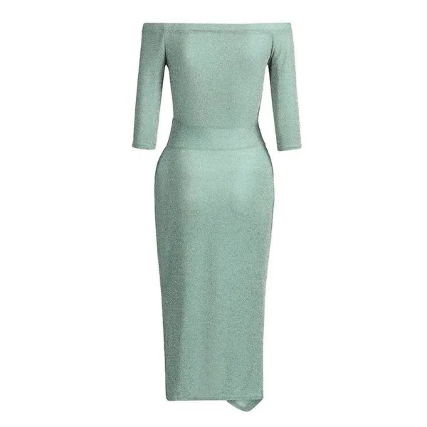Women's Fashion Sexy Strapless High Slit Tight Dress Half Sleeve Dress - Image 6