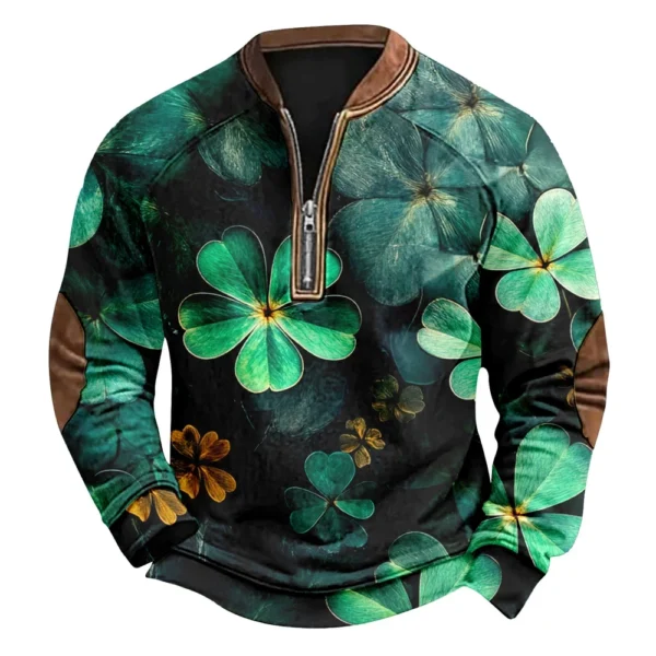 Men's St. Patrick's Day Vintage Casual Zip Sweatshirt Outdoor Casual Top - Image 26