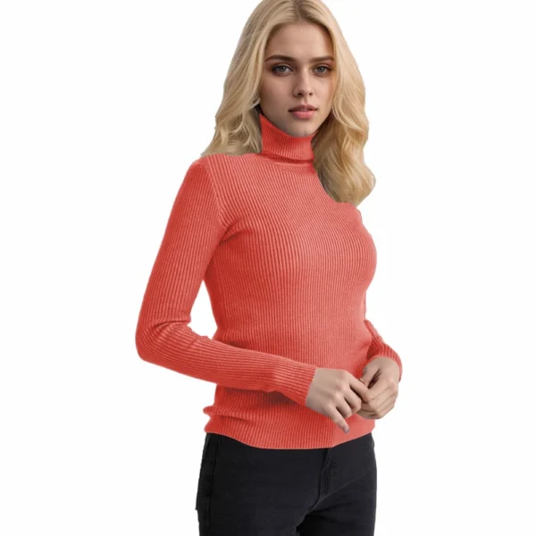 Women's Fashion Casual Solid Color Versatile Knitted High Neck Pullover Sweater - Image 6