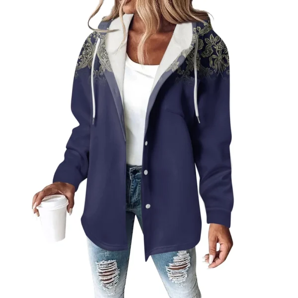 Hoodies For Women Winter Warm Sweatshirt Button Drawstring Hooded Print Jacket - Image 35