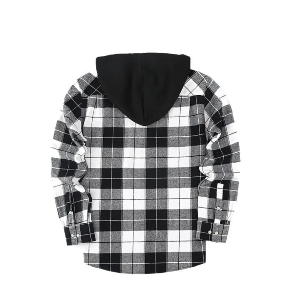 Thick long-sleeved hooded plaid shirt for men loose - Image 4