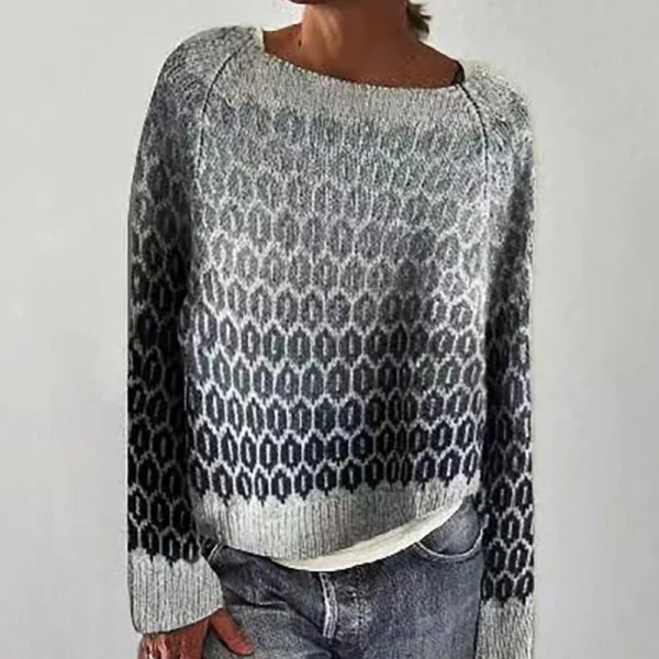 Women's Fashionable Casual Printed Round Neck Pullover Loose Long Sleeved - Image 28