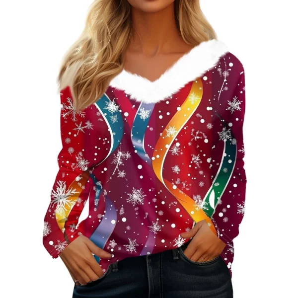 Long Sleeve Shirts For Women Cute Tops Christmas Prints Tees Blouses Casual - Image 3