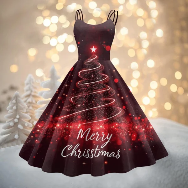 Women's Fashion Christmas Printed Sexy Strapless Gothic Cocktail Dress Punk, - Image 22