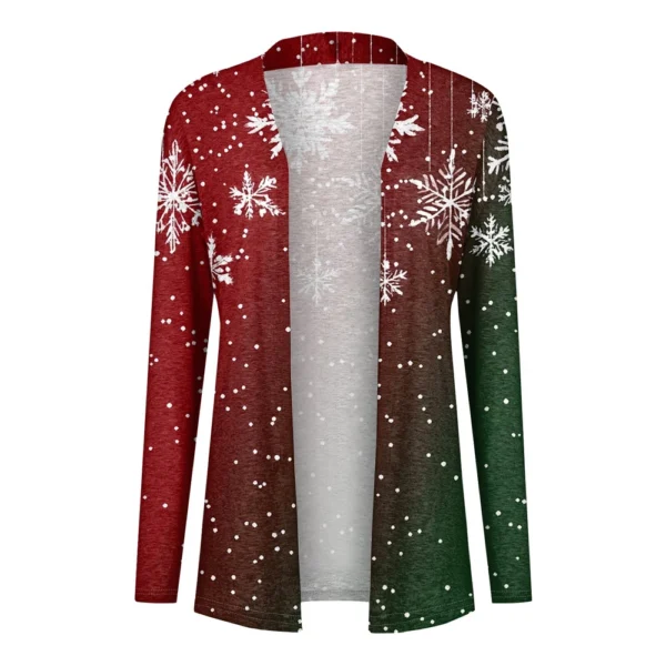 Women's Fashion Christmas Printed Jacket Cardigan Casual Medium Length Coat - Image 10