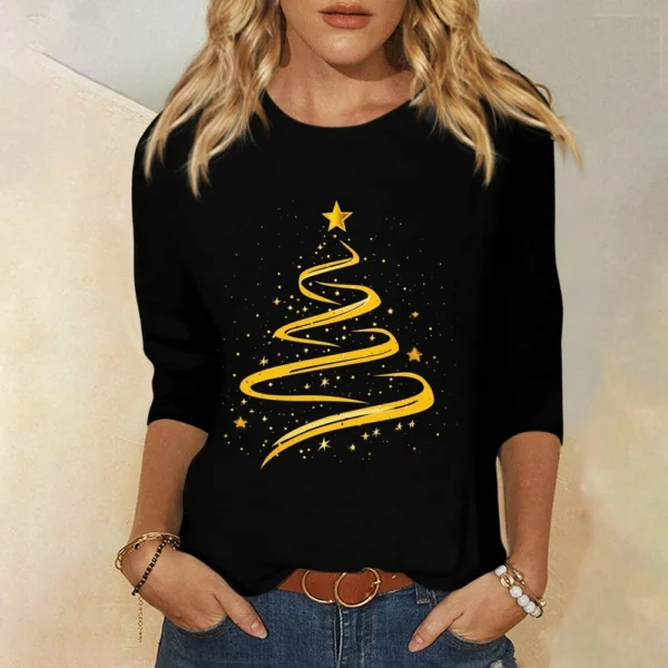 Ladies Loose Printed Casual T-Shirt Round Neck 3/4 Sleeve Christmas Women's Top - Image 13