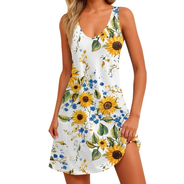 Women's Floral Print Dress, Vest, Skirt With Pockets, Beach Skirt, V-Neck Vest - Image 17