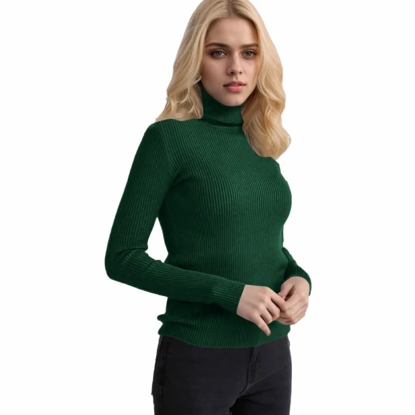 Women's Fashion Casual Solid Color Versatile Knitted High Neck Pullover Sweater - Image 29