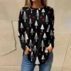 Women's Print Round Neck Christmas Loose T-Shirt Pullover Long Sleeve Top - Image 13