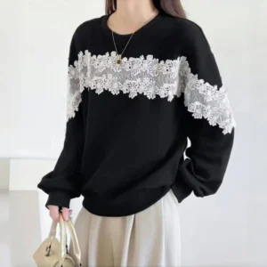 Splicing lace contrasting loose shirt top women