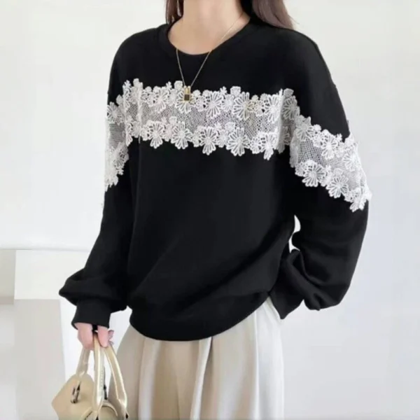 Splicing lace contrasting loose shirt top women