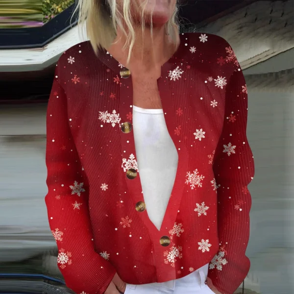Women's Fashion Long Sleeve Christmas Snowman Snowflake Print Jacket Cardigan - Image 28